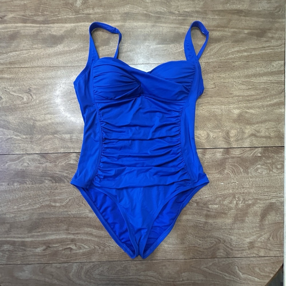 Liz Claiborne Blue Solid Ruched One-Piece Swimsuit Women's Size 8